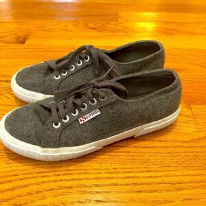Superga Gray Polywool Laceup Sneakers Shoes Size 8.5